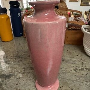MCM 11” California Pottery Pink Ceramic Vase with Blue Undertones
